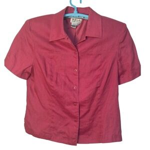 Style‎ & Co Collection Linen Button Down Short Sleeve Top Summer Casual Red 16